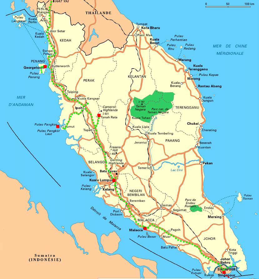 carte de notre parcours en Malaisie